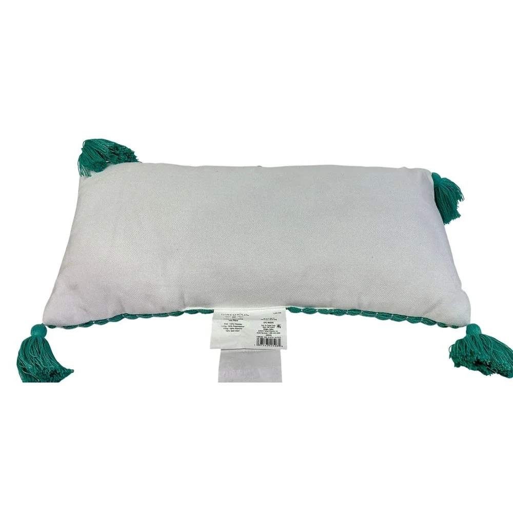 Threshold Teal White‎ Geometric Tassel Lumbar Pillow Cover 10x20 Accent Pillow
